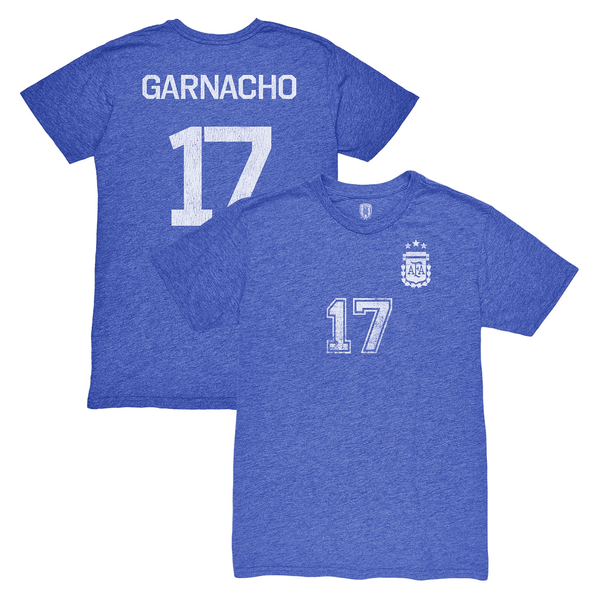 Shop alejandro garnacho argentina national team 1863fc player vintage tri-blend t-shirt – blue – France Football Shirts & World Cup Jerseys