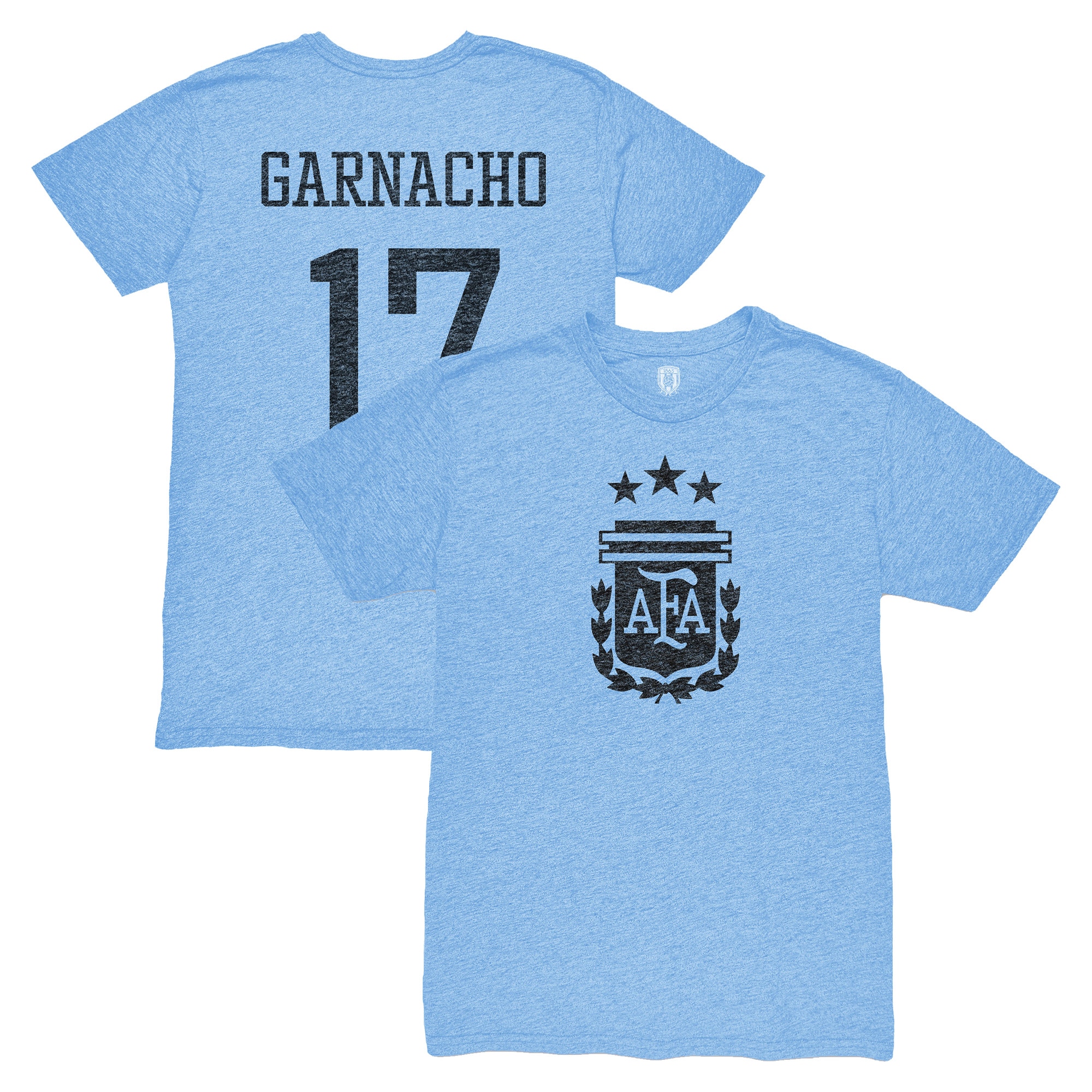 Shop alejandro garnacho argentina national team 1863fc player vintage tri-blend t-shirt – light blue – France Football Shirts & World Cup Jerseys