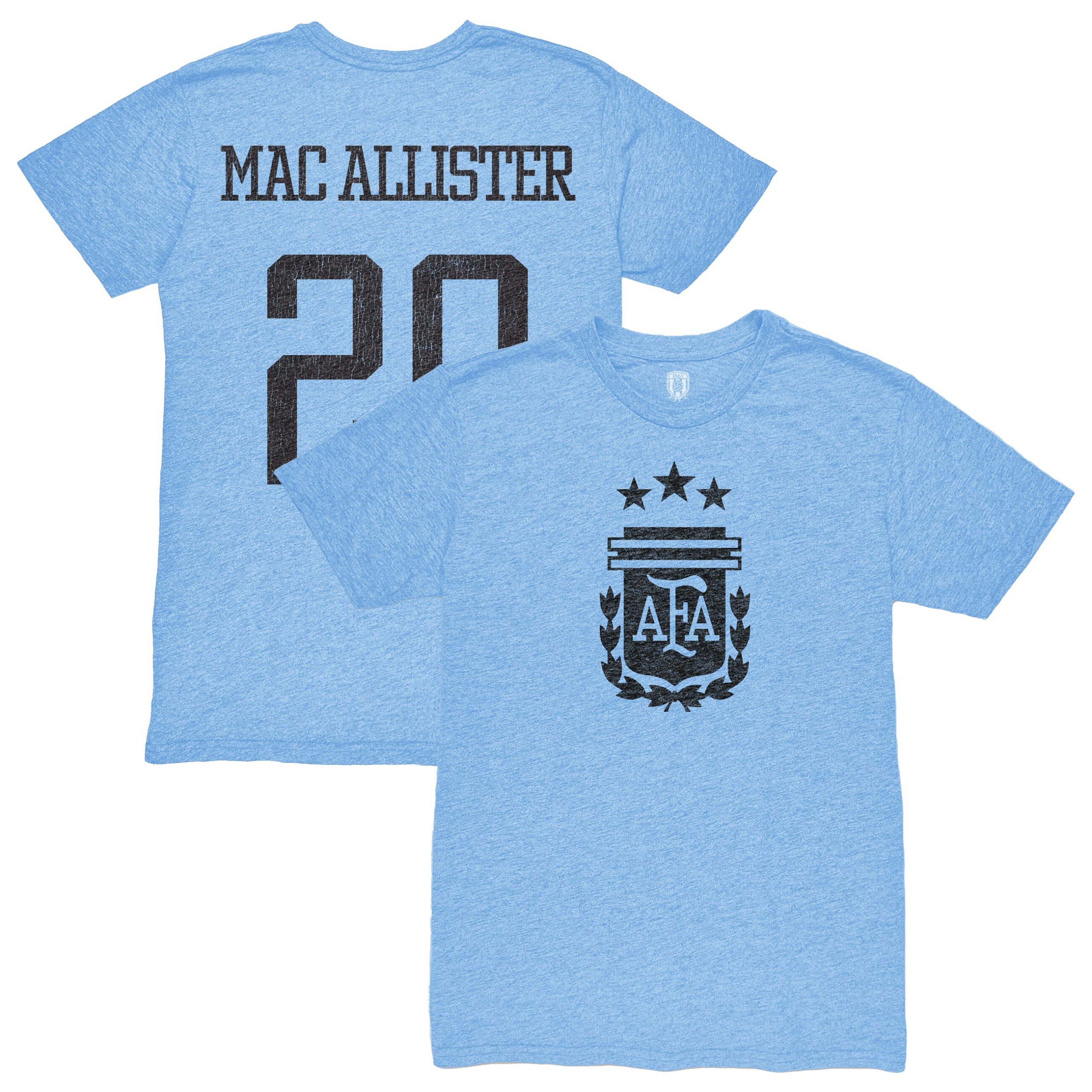 Shop alexis mac allister argentina national team 1863fc player retro tri-blend t-shirt – light blue – France Football Shirts & World Cup Jerseys