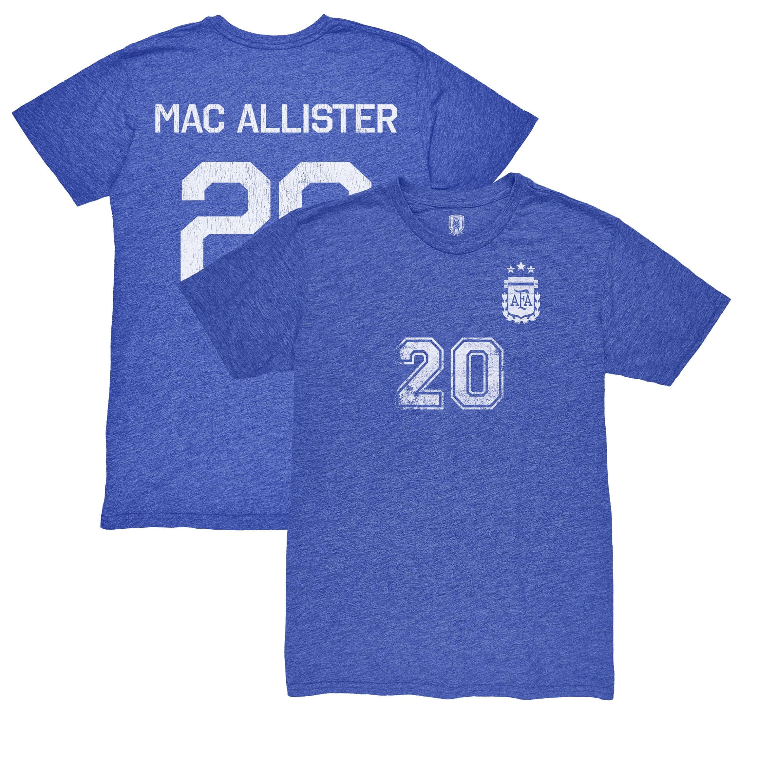 Shop alexis mac allister argentina national team 1863fc retro name amp number tri-blend t-shirt – blue – France Football Shirts & World Cup Jerseys