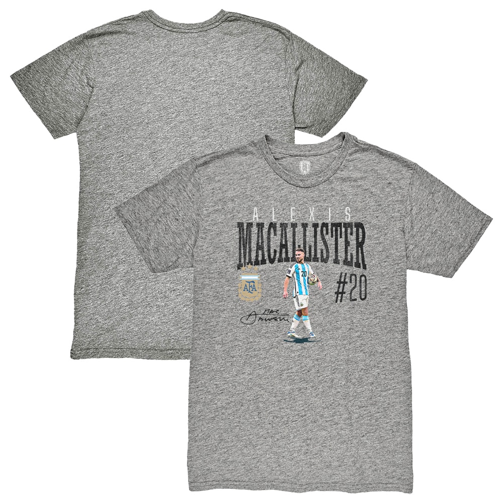 Shop alexis mac allister argentina national team 1863fc snapshot tri-blend t-shirt – heather gray – France Football Shirts & World Cup Jerseys