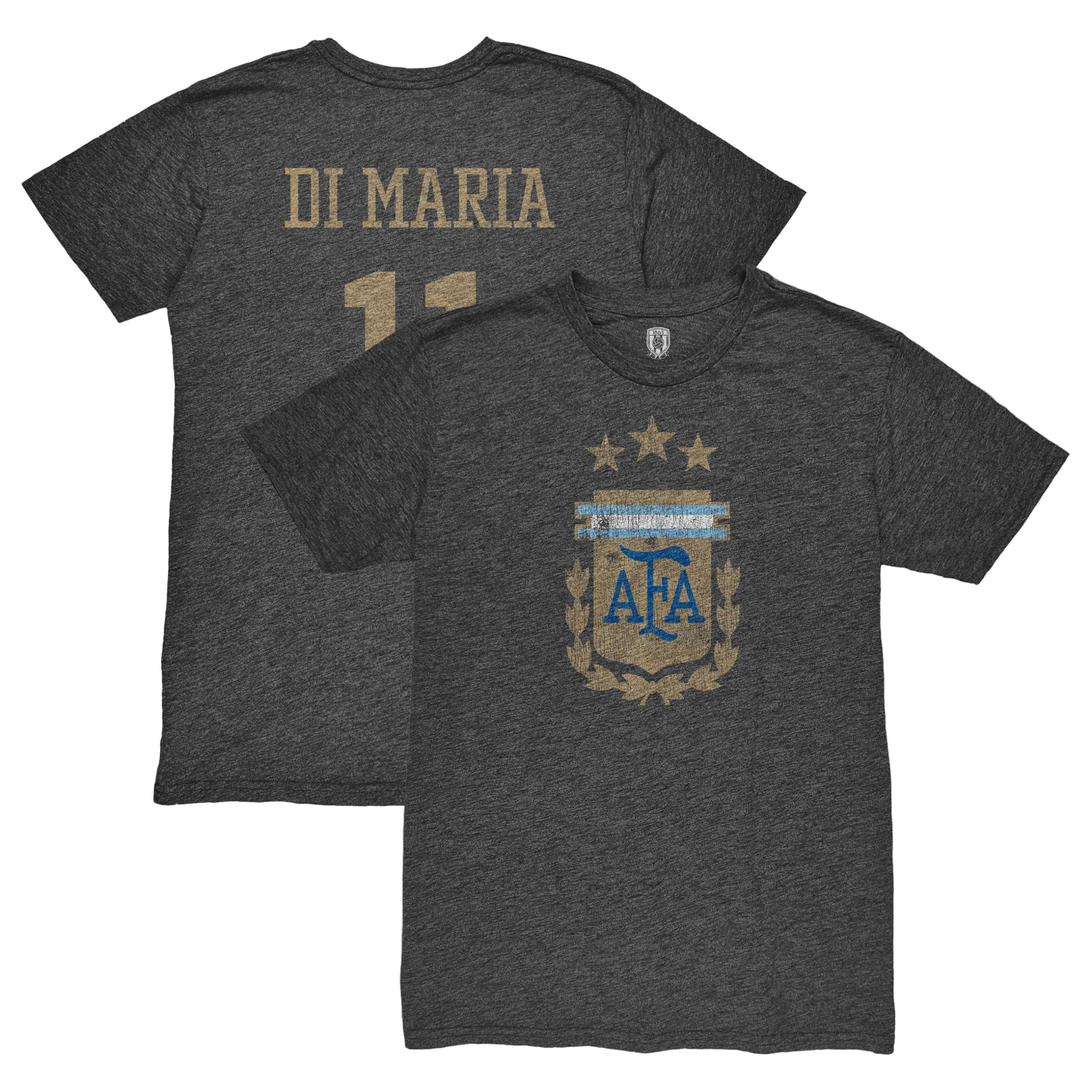Shop angel di maria argentina national team 1863fc retro player tri-blend t-shirt – black – France Football Shirts & World Cup Jerseys