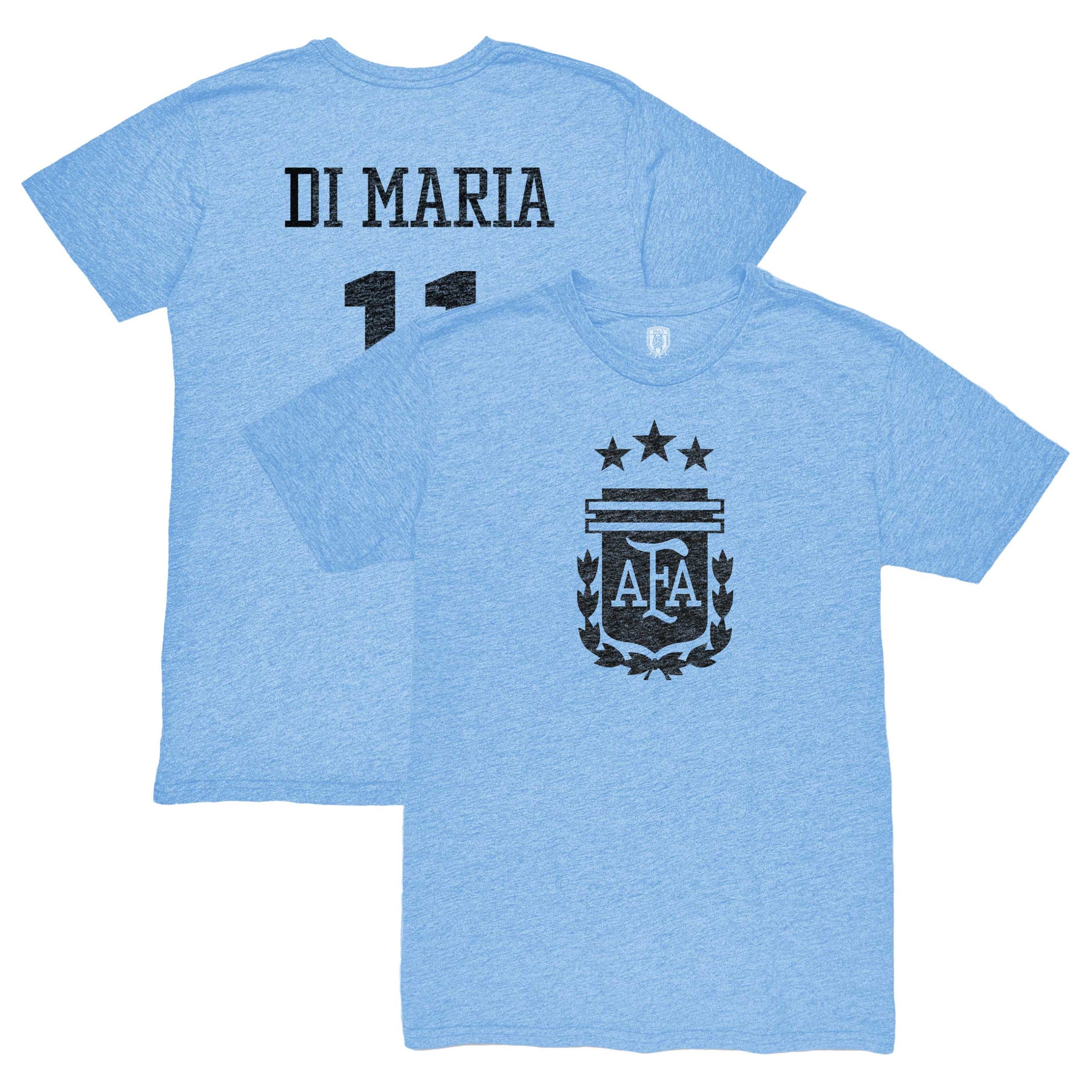 Shop angel di maria argentina national team 1863fc retro player tri-blend t-shirt – light blue – France Football Shirts & World Cup Jerseys