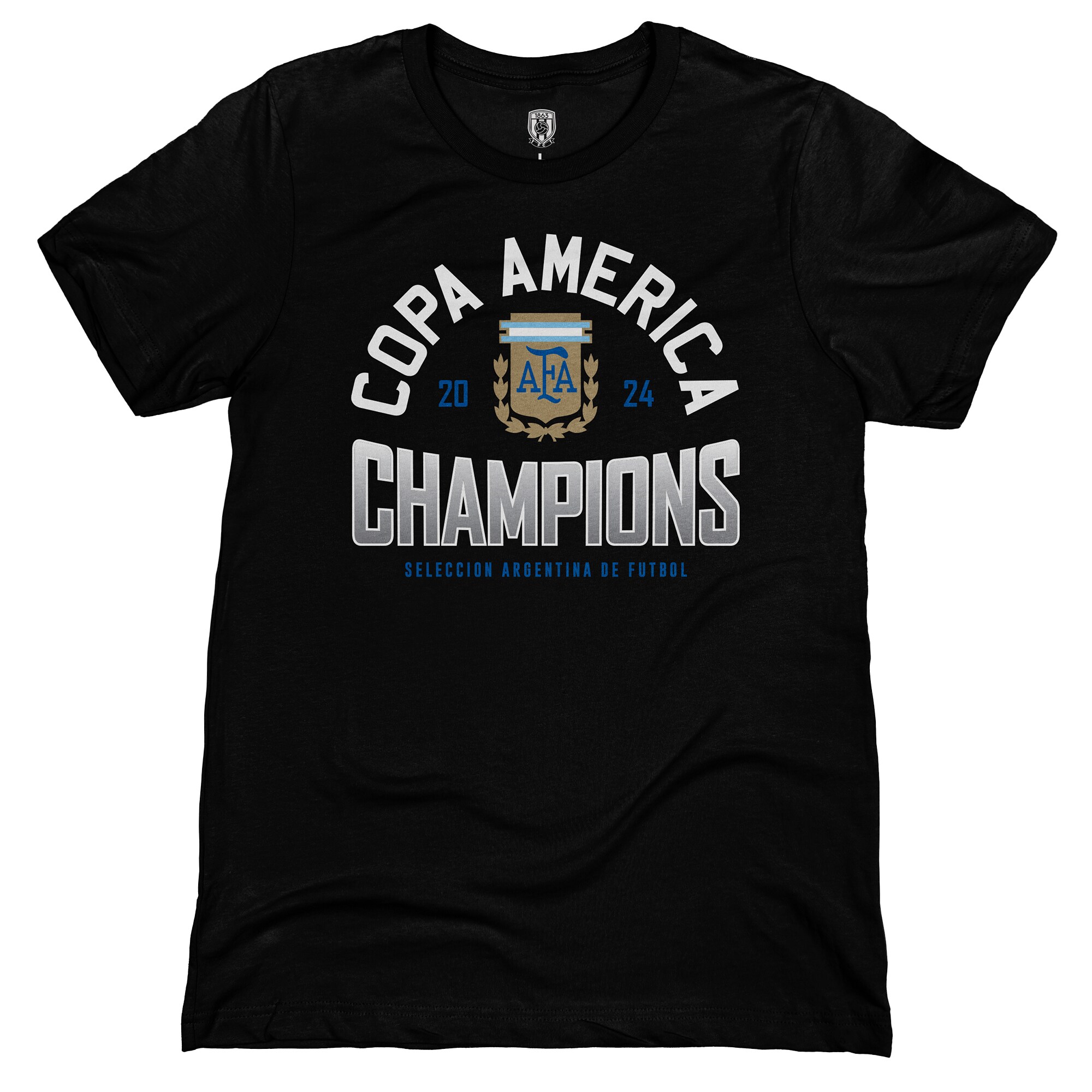 Shop argentina national team 1863fc 2024 copa america champions t-shirt – black – France Football Shirts & World Cup Jerseys