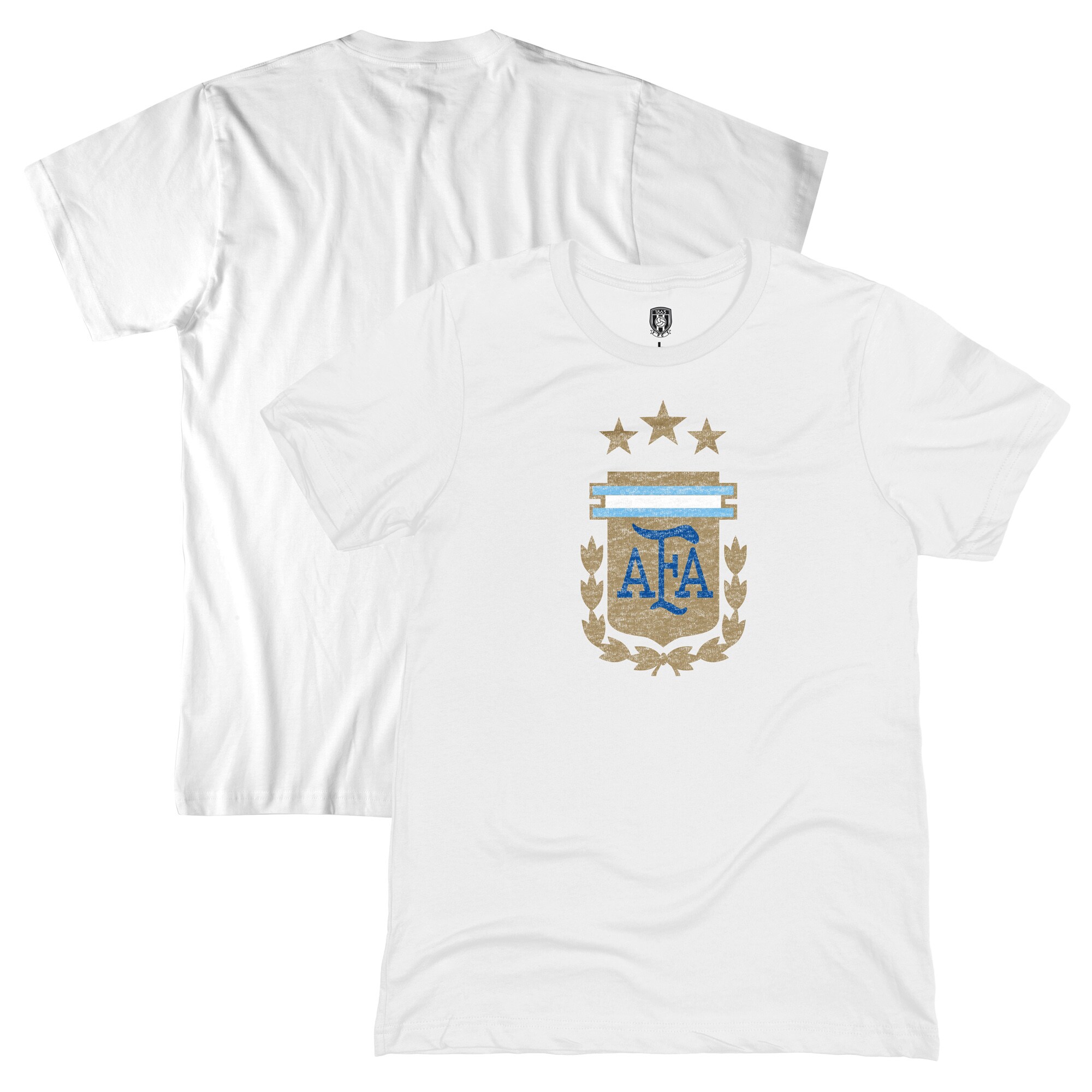 Shop argentina national team 1863fc badge t-shirt – white – France Football Shirts & World Cup Jerseys