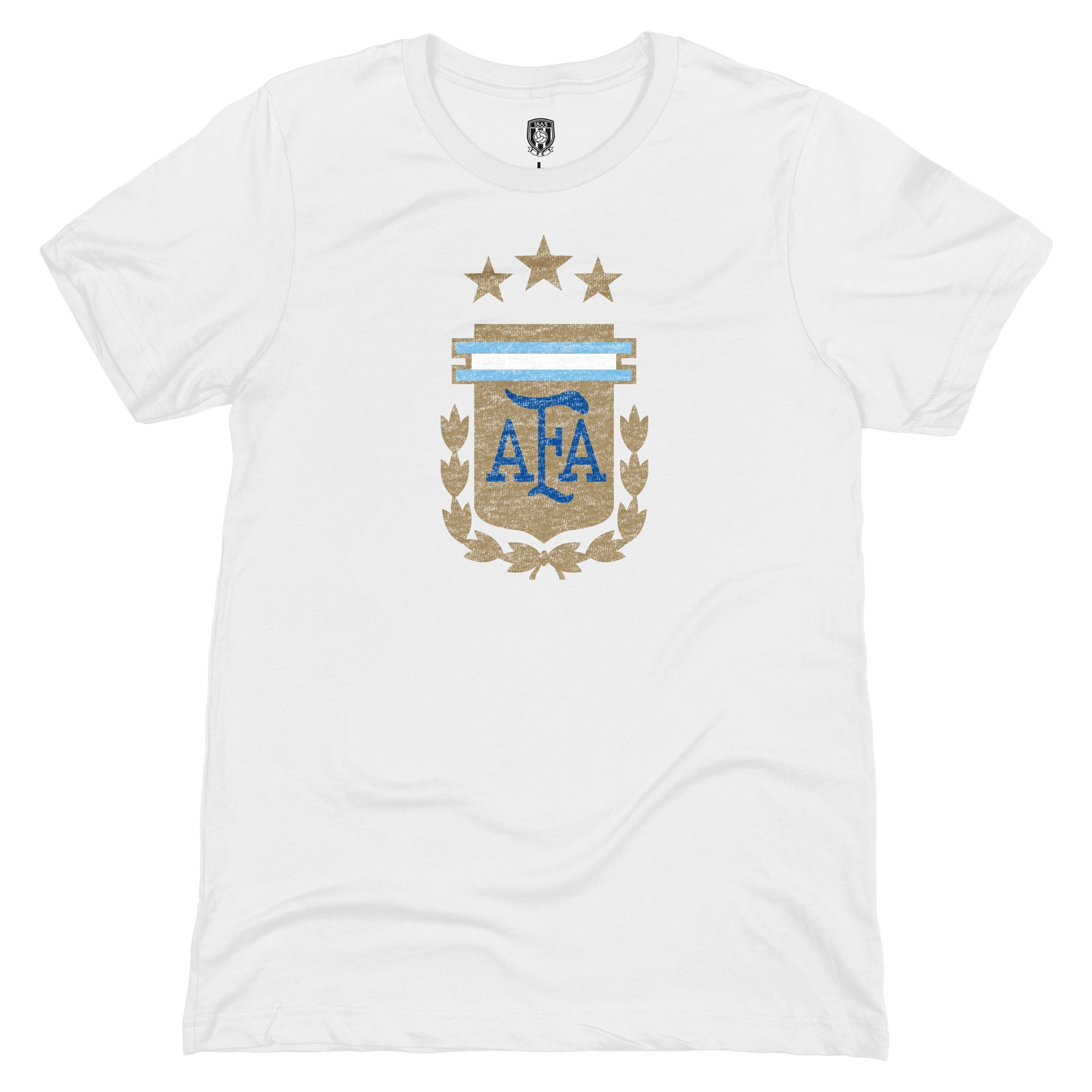 Shop argentina national team 1863fc badge t-shirt – white – France Football Shirts & World Cup Jerseys