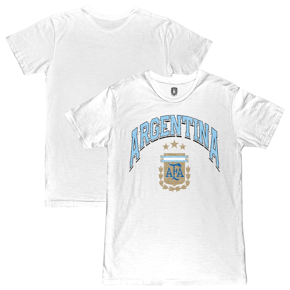 Shop argentina national team 1863fc retro wordmark t-shirt – white – France Football Shirts & World Cup Jerseys