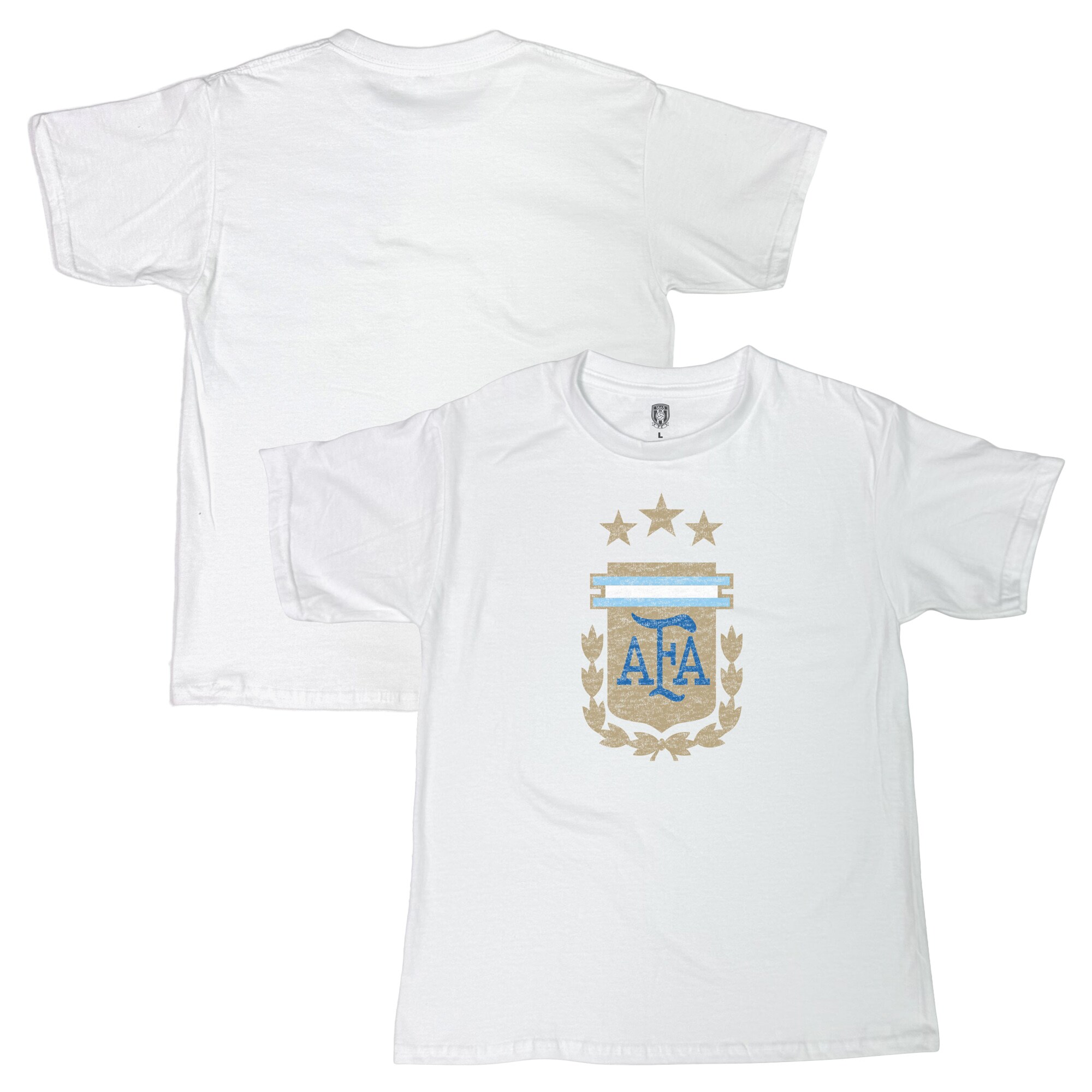 Shop argentina national team 1863fc youth badge t-shirt – white – France Football Shirts & World Cup Jerseys