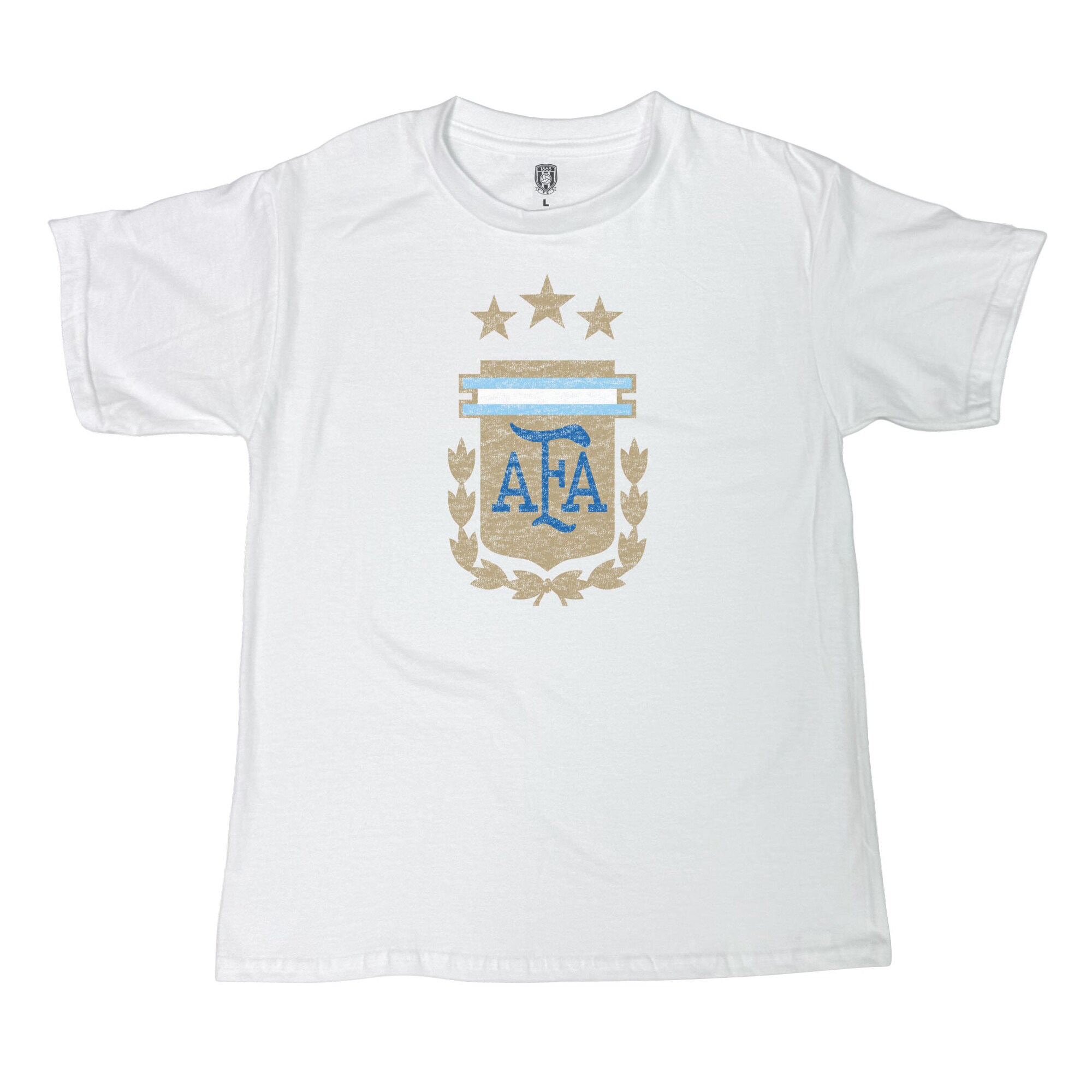 Shop argentina national team 1863fc youth badge t-shirt – white – France Football Shirts & World Cup Jerseys