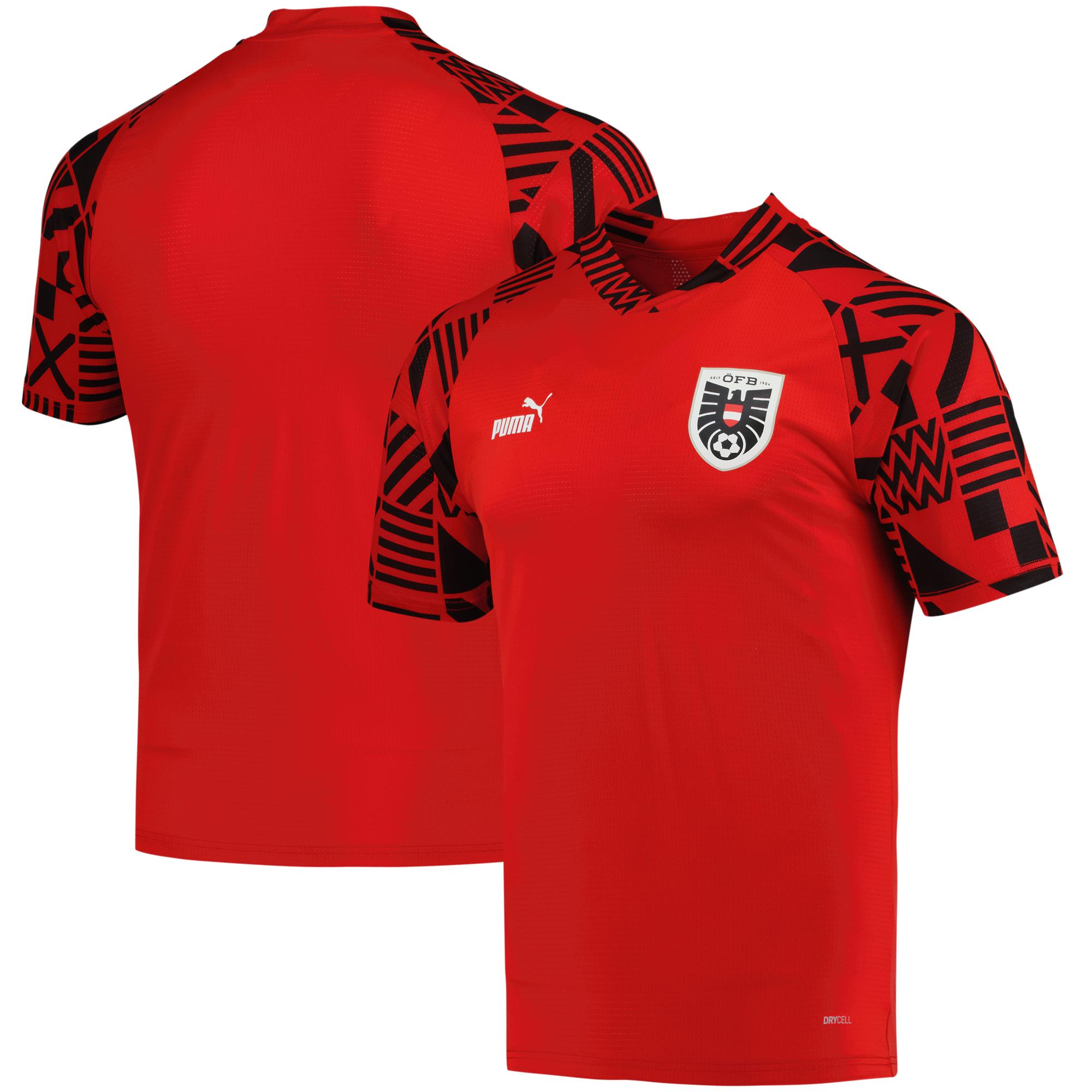 Shop austria national team puma pre-match v-neck top – red – France Football Shirts & World Cup Jerseys