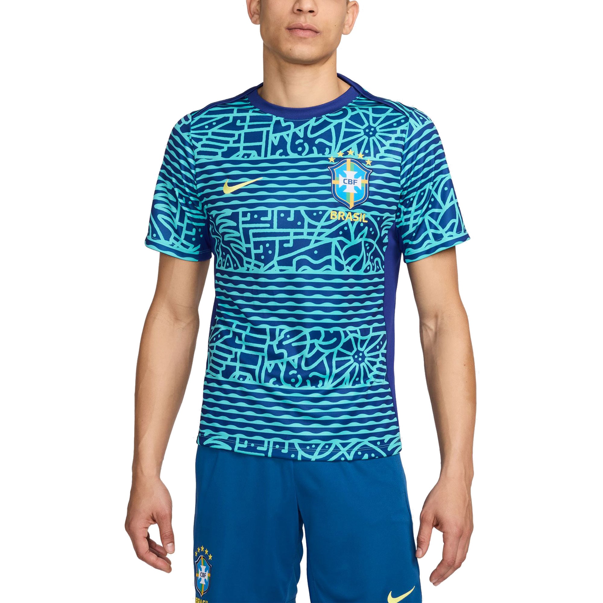 Shop brazil national team nike 2024 academy pro pre-match top – blue – France Football Shirts & World Cup Jerseys