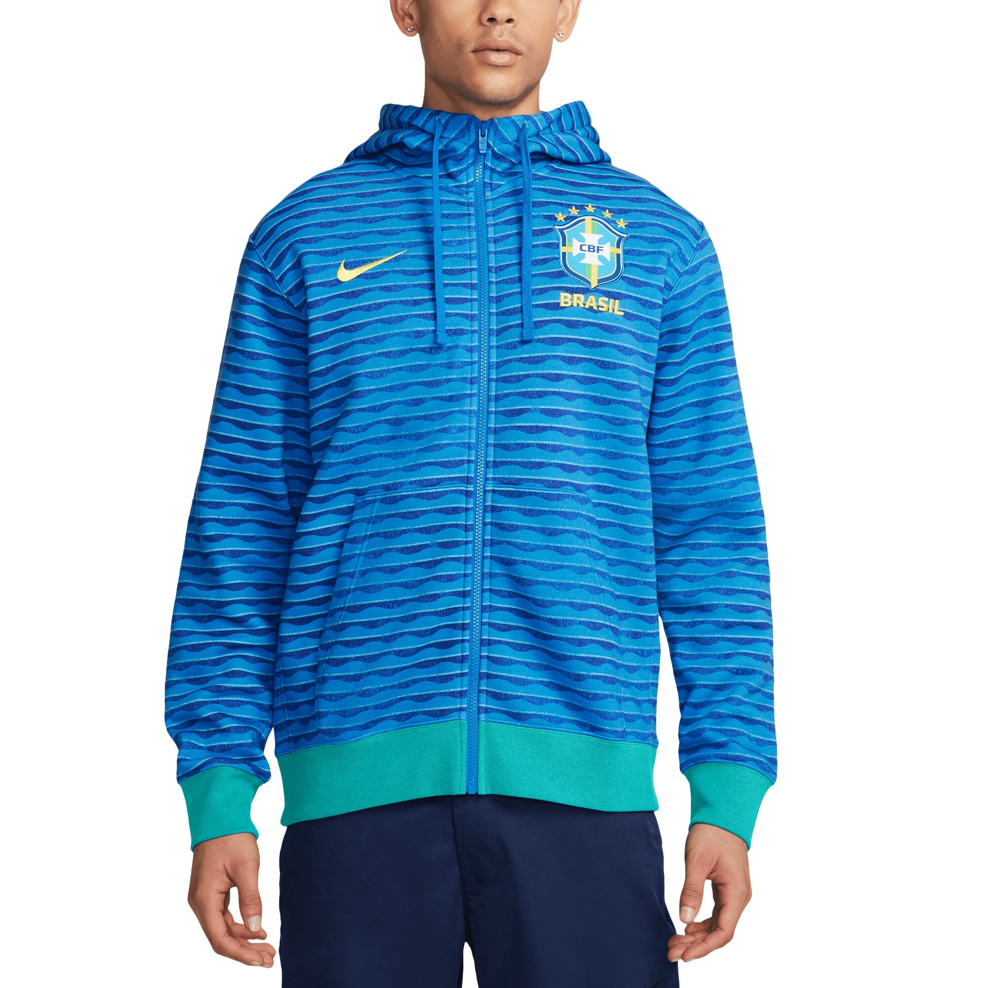 Shop brazil national team nike club full-zip hoodie – blue – France Football Shirts & World Cup Jerseys