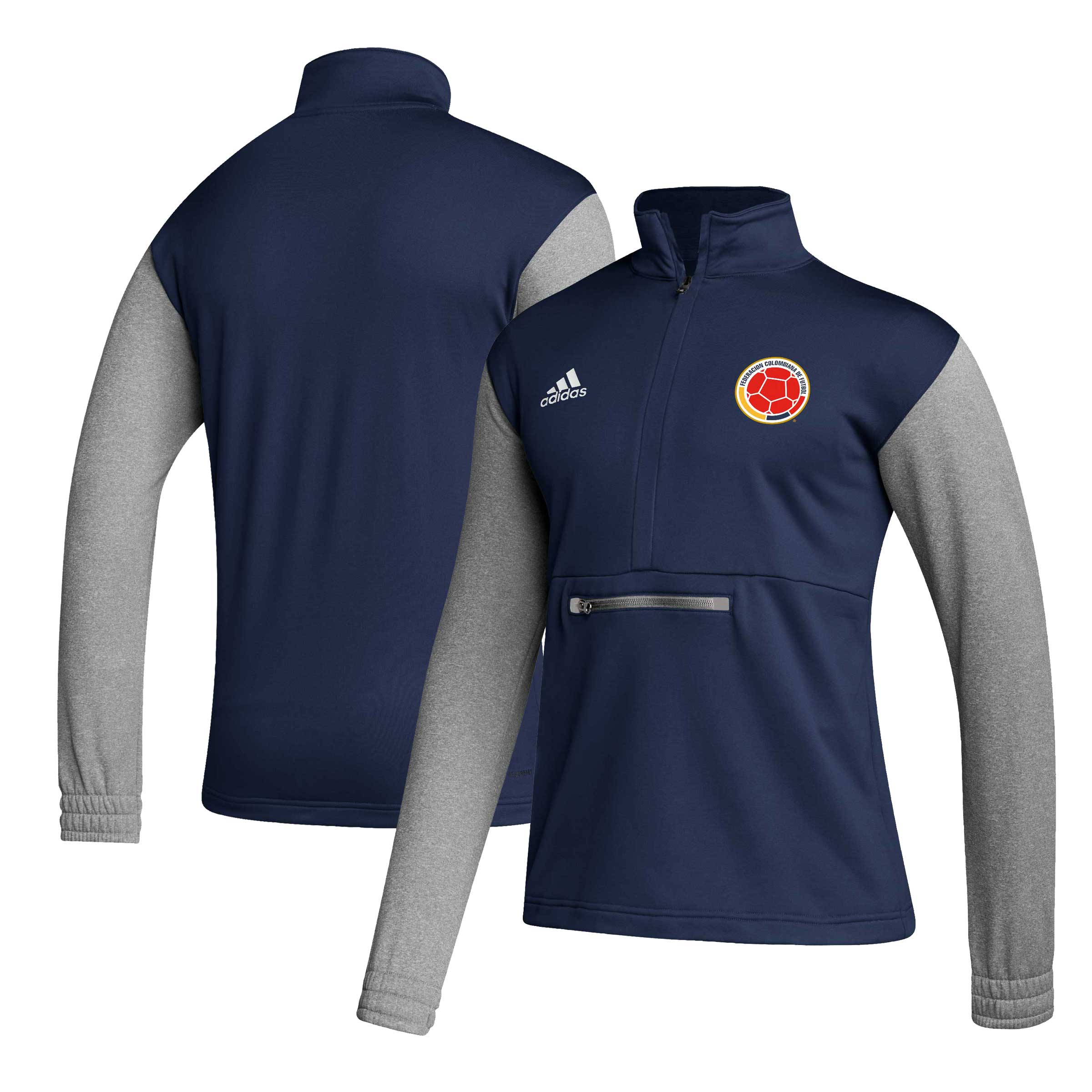 Shop colombia national team adidas crest long sleeve half-zip top – navy – France Football Shirts & World Cup Jerseys