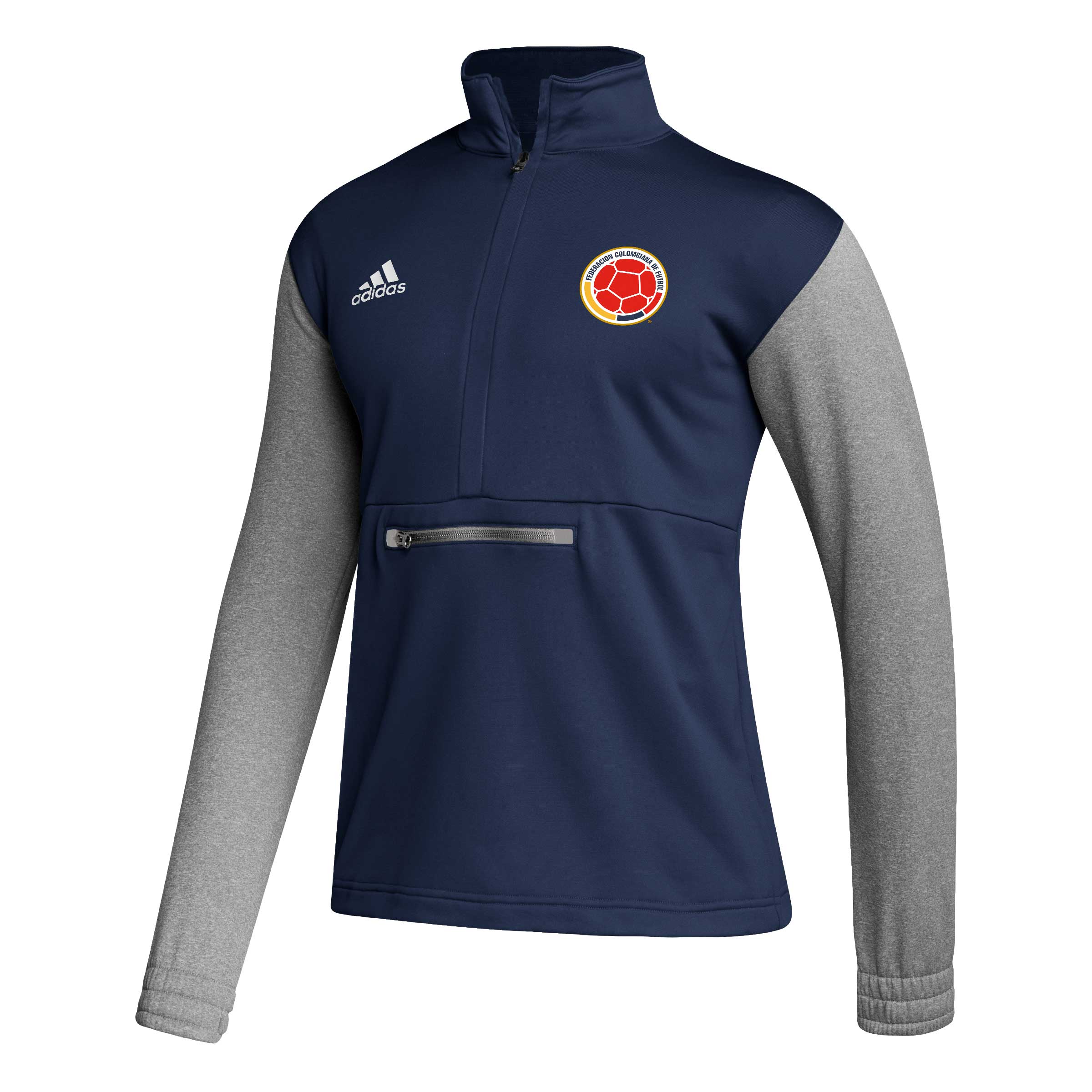 Shop colombia national team adidas crest long sleeve half-zip top – navy – France Football Shirts & World Cup Jerseys