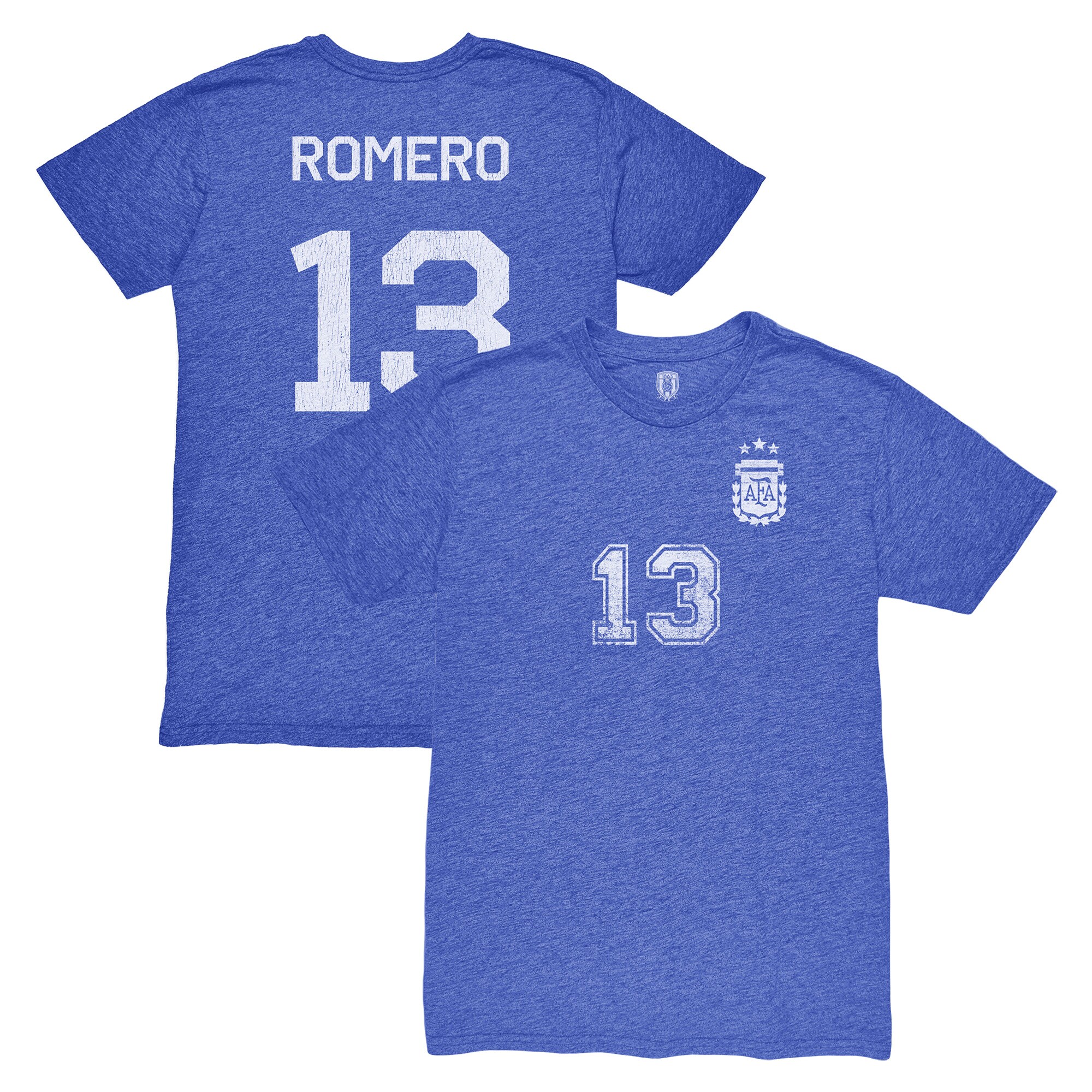 Shop cristian romero argentina national team 1863fc player vintage tri-blend t-shirt – blue – France Football Shirts & World Cup Jerseys