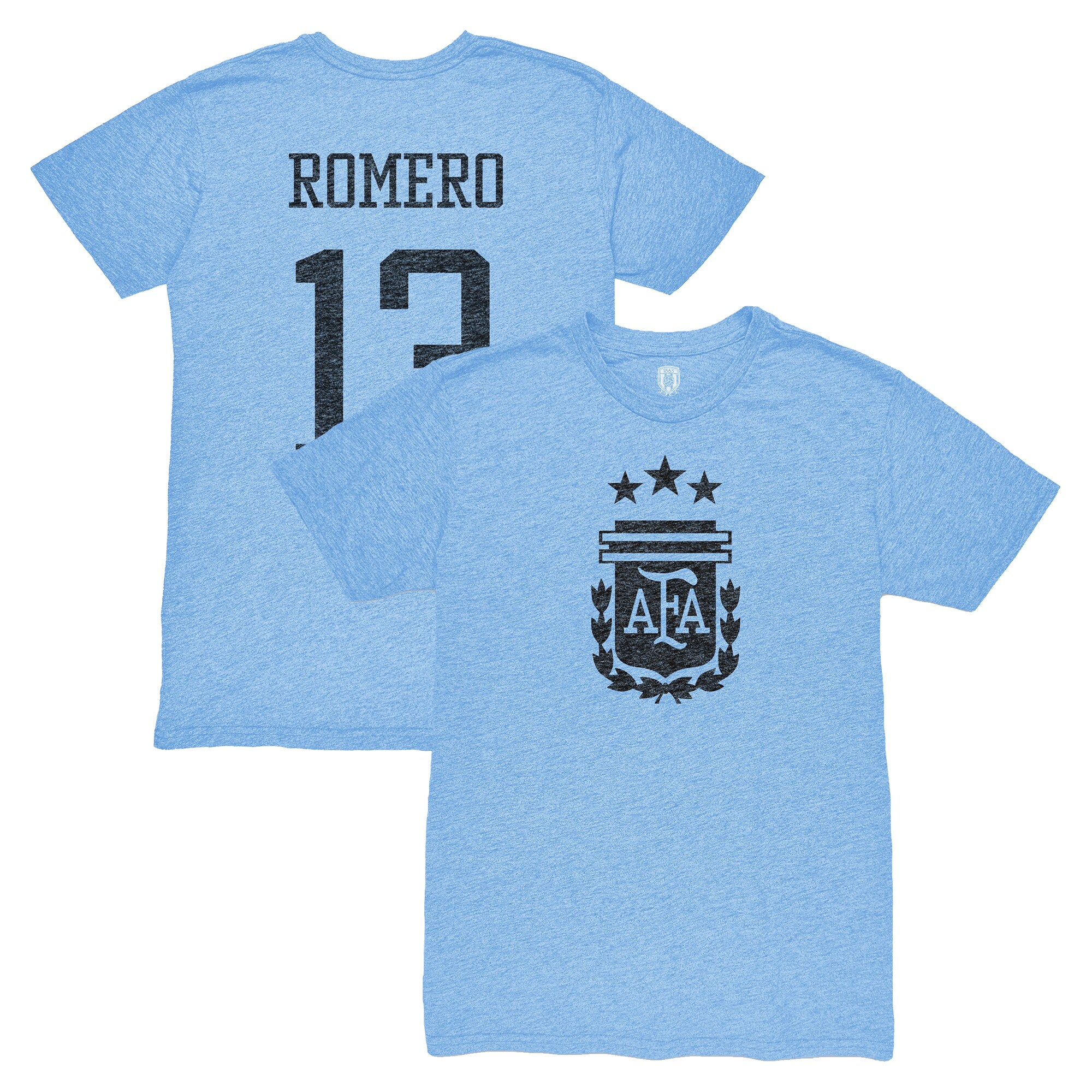 Shop cristian romero argentina national team 1863fc player vintage tri-blend t-shirt – light blue – France Football Shirts & World Cup Jerseys
