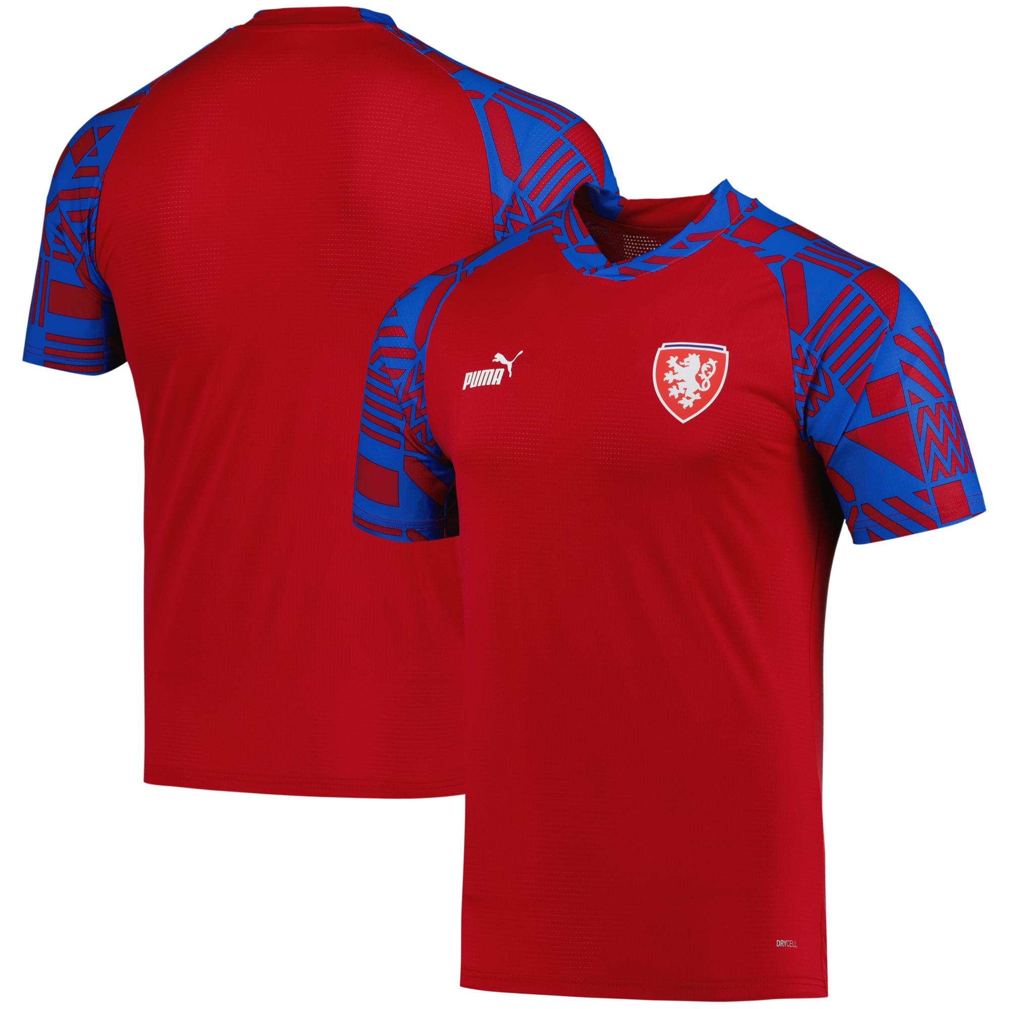 Shop czech republic national team puma pre-match v-neck top – red – France Football Shirts & World Cup Jerseys