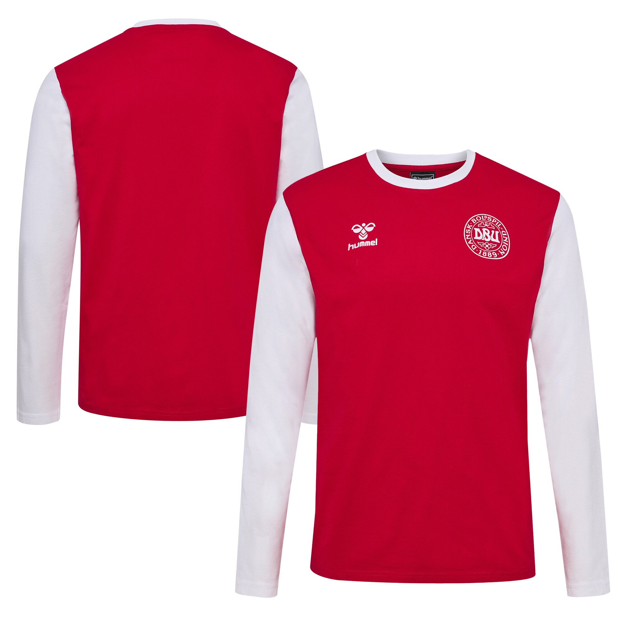 Shop denmark national team block long sleeve t-shirt – red – France Football Shirts & World Cup Jerseys