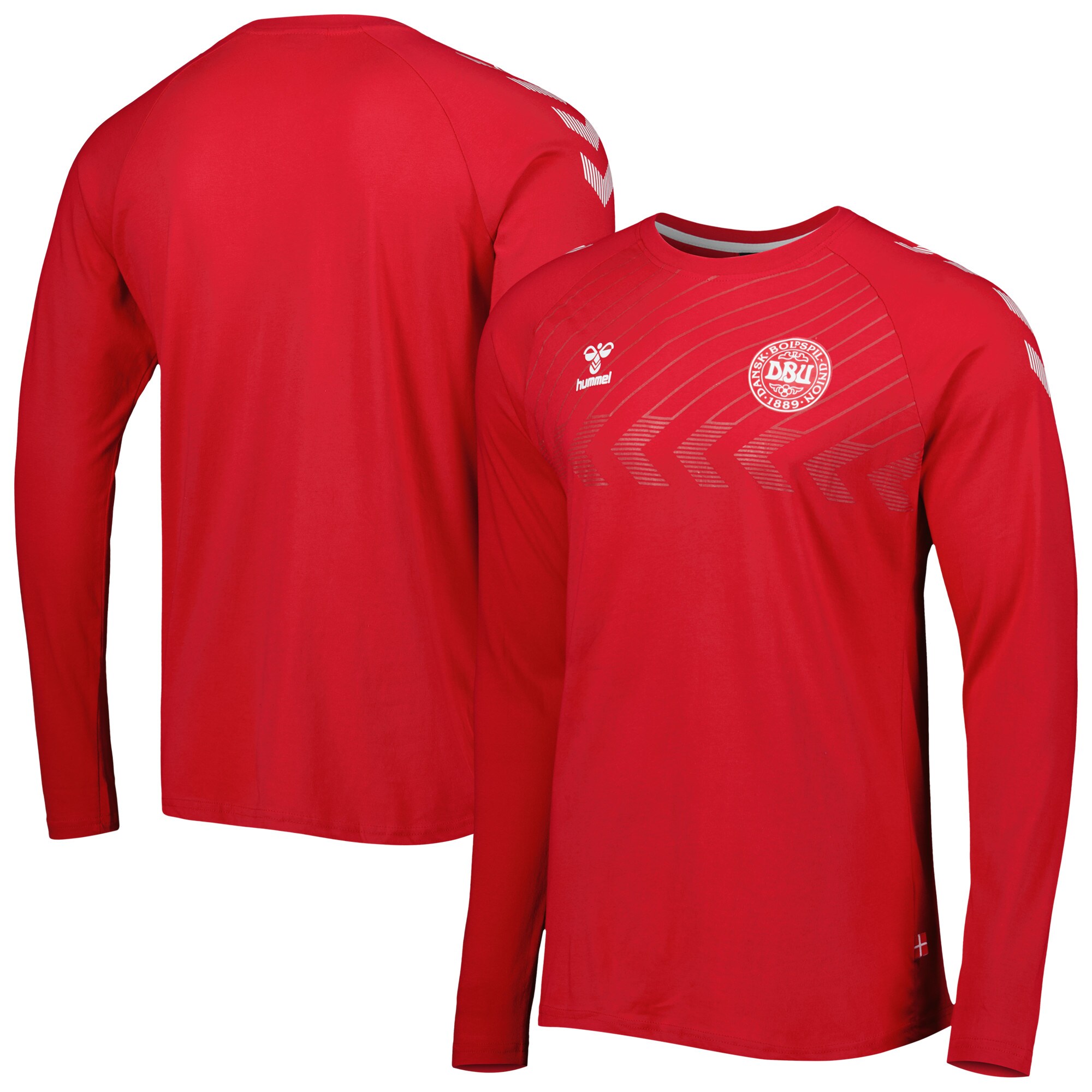 Shop denmark national team fan raglan long sleeve t-shirt – red – France Football Shirts & World Cup Jerseys