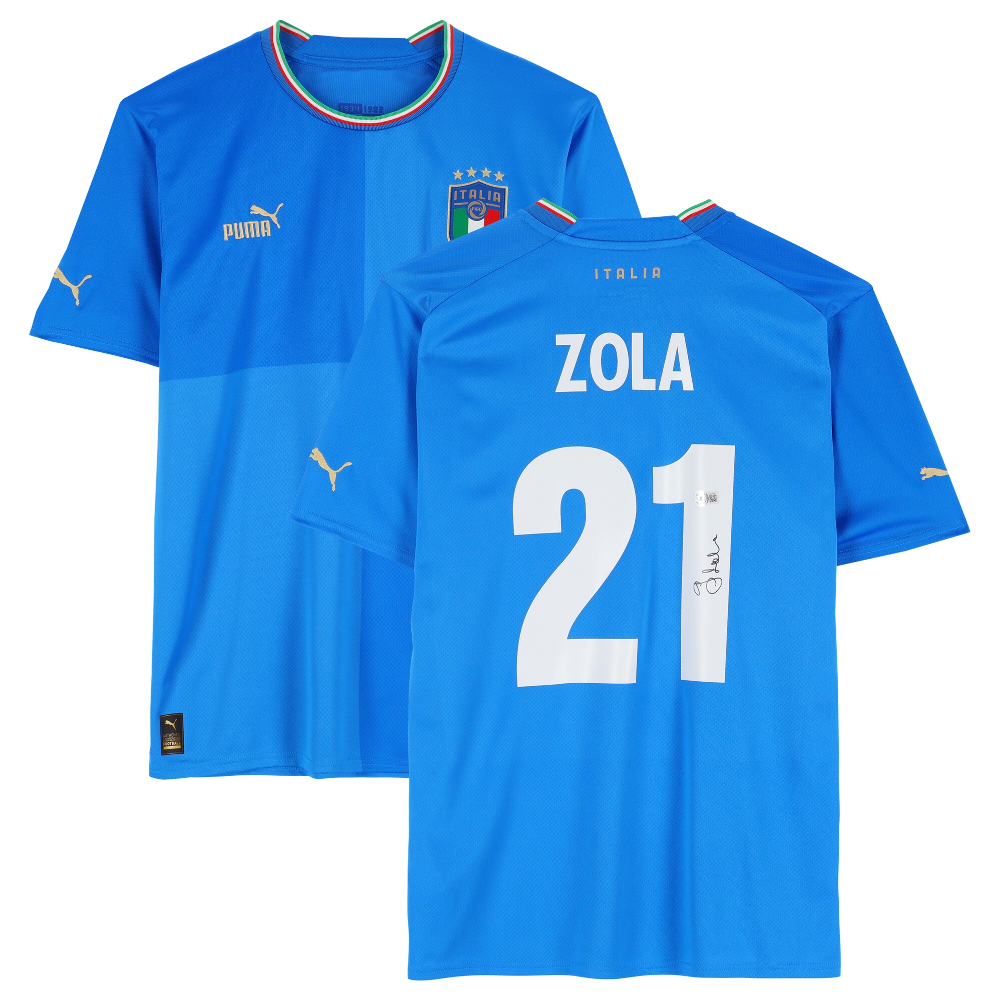 Shop gianfranco zola italy national team autographed fanatics authentic 2022-23 blue home puma jersey – bas – France Football Shirts & World Cup Jerseys