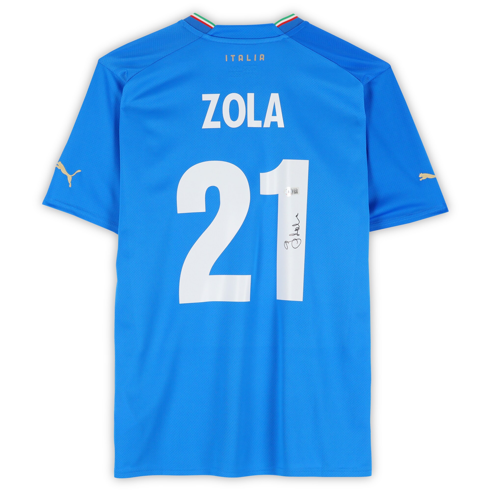Shop gianfranco zola italy national team autographed fanatics authentic 2022-23 blue home puma jersey – bas – France Football Shirts & World Cup Jerseys