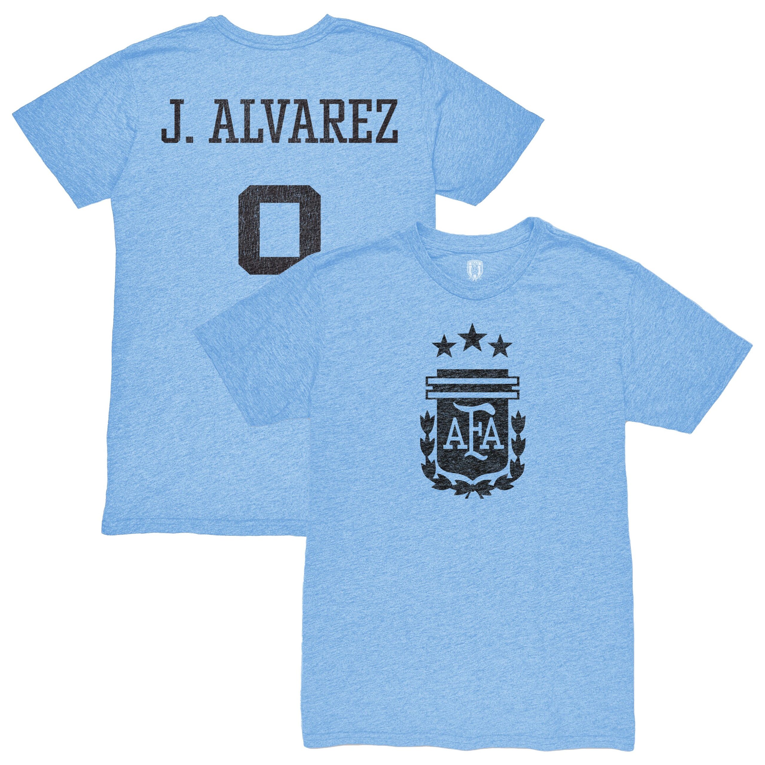 Shop julián Álvarez argentina national team 1863fc player retro tri-blend t-shirt – light blue – France Football Shirts & World Cup Jerseys