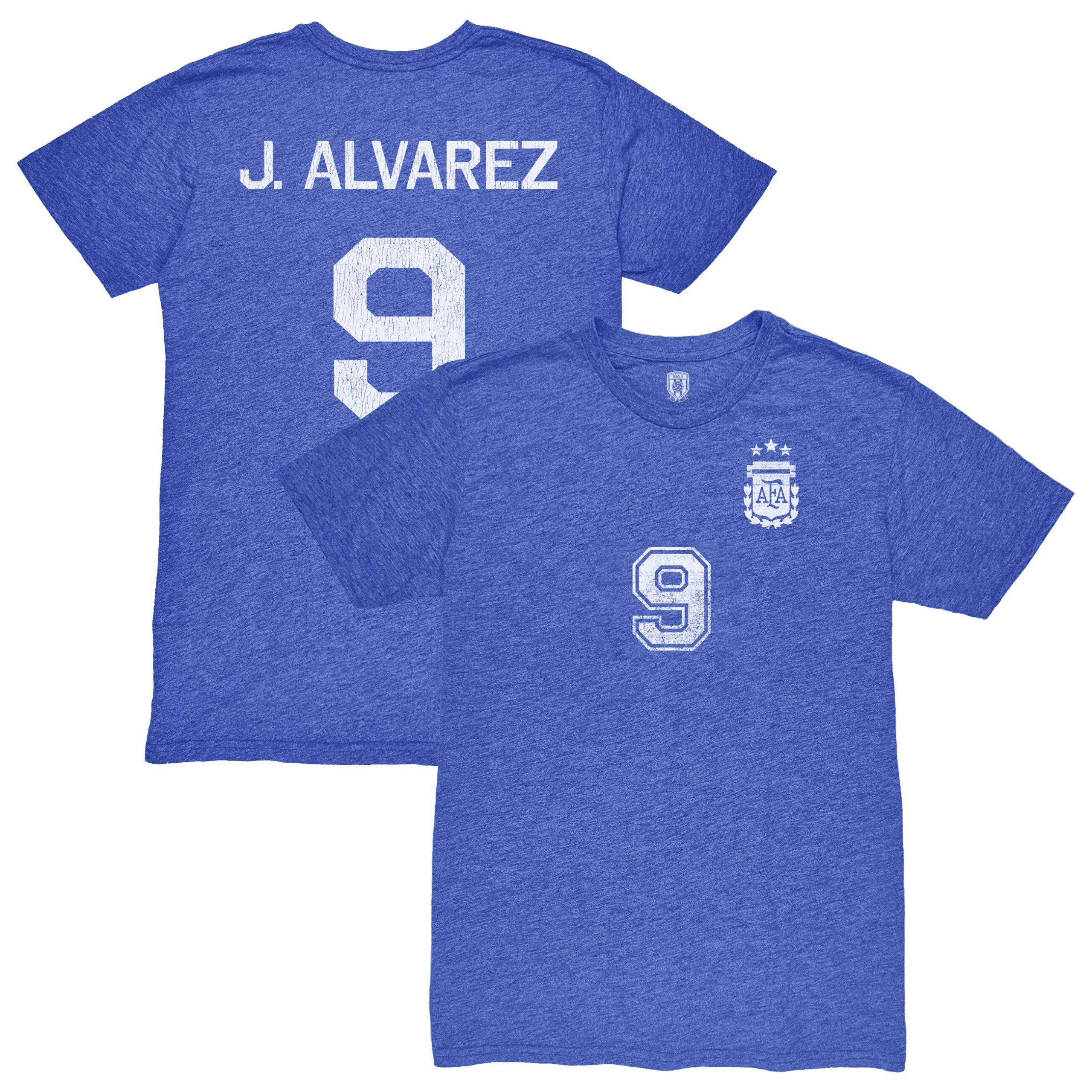 Shop julián Álvarez argentina national team 1863fc retro name amp number tri-blend t-shirt – blue – France Football Shirts & World Cup Jerseys