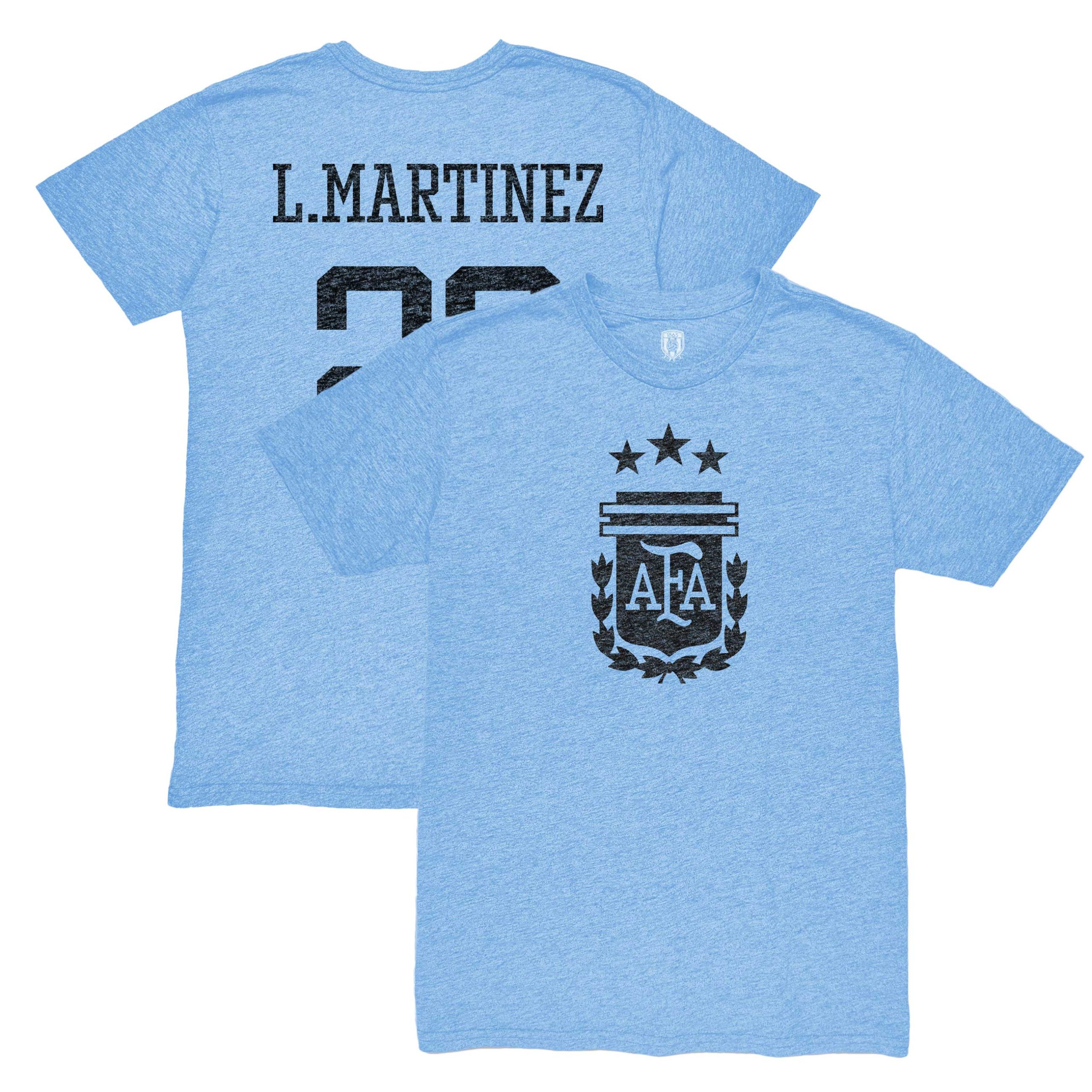 Shop lautaro martinez argentina national team 1863fc retro player tri-blend t-shirt – light blue – France Football Shirts & World Cup Jerseys