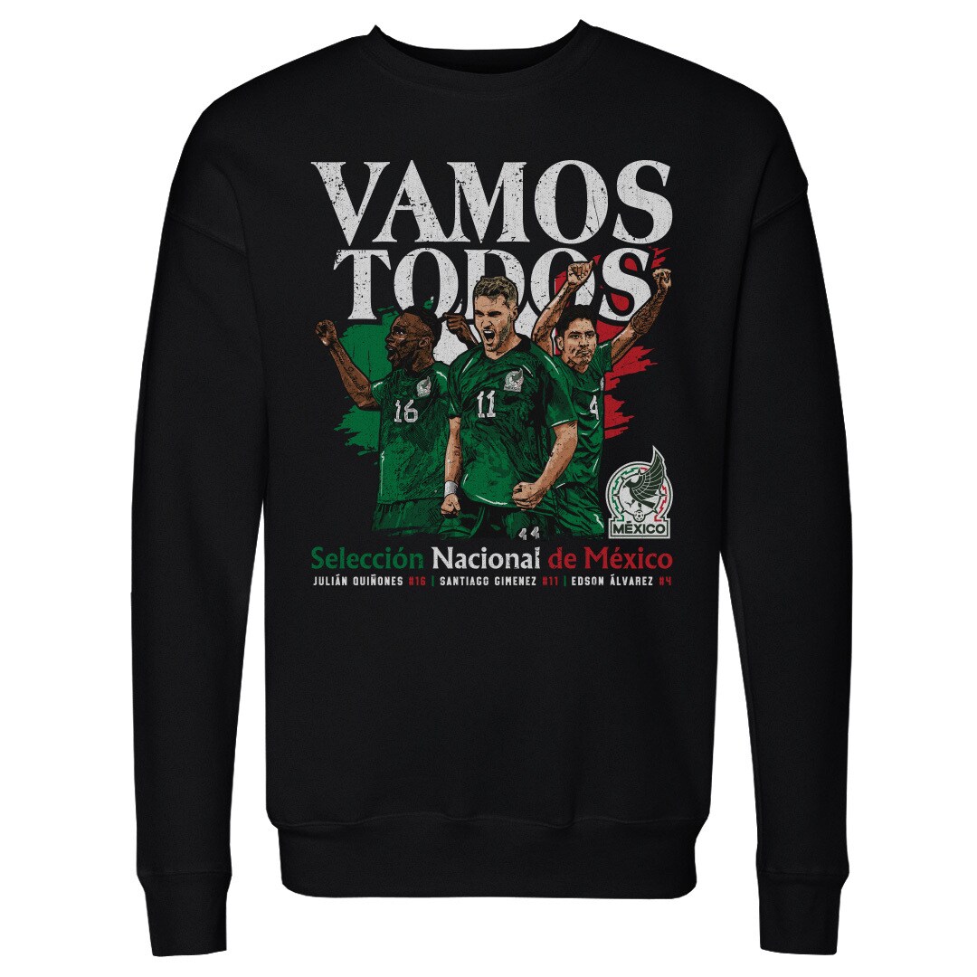 Shop mexico national team 500 level vamos todos julián quiñones santiago giménez amp edson Álvarez pullover sweatshirt – black – France Football Shirts & World Cup Jerseys