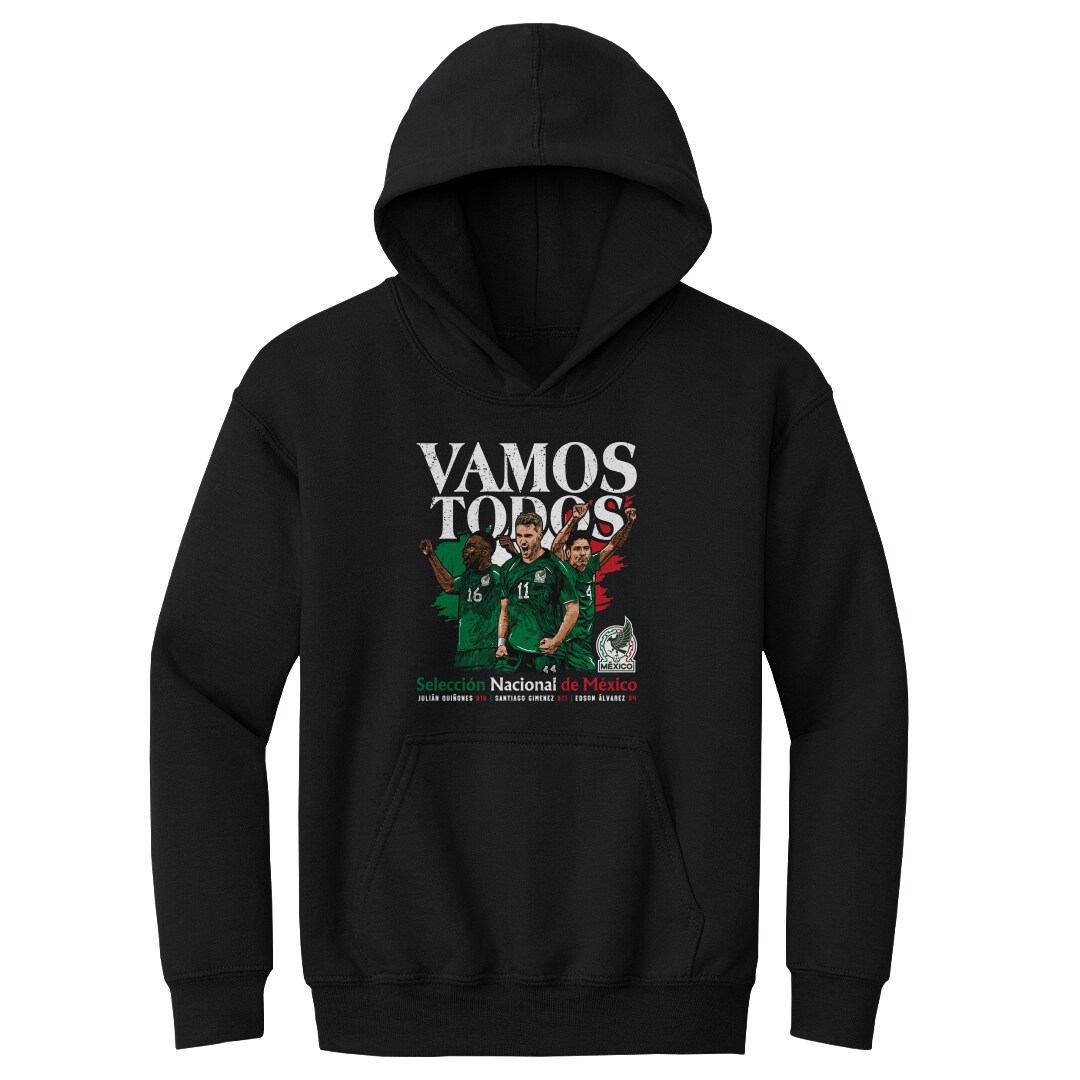 Shop mexico national team 500 level youth vamos todos julián quiñones santiago giménez amp edson Álvarez pullover hoodie – black – France Football Shirts & World Cup Jerseys