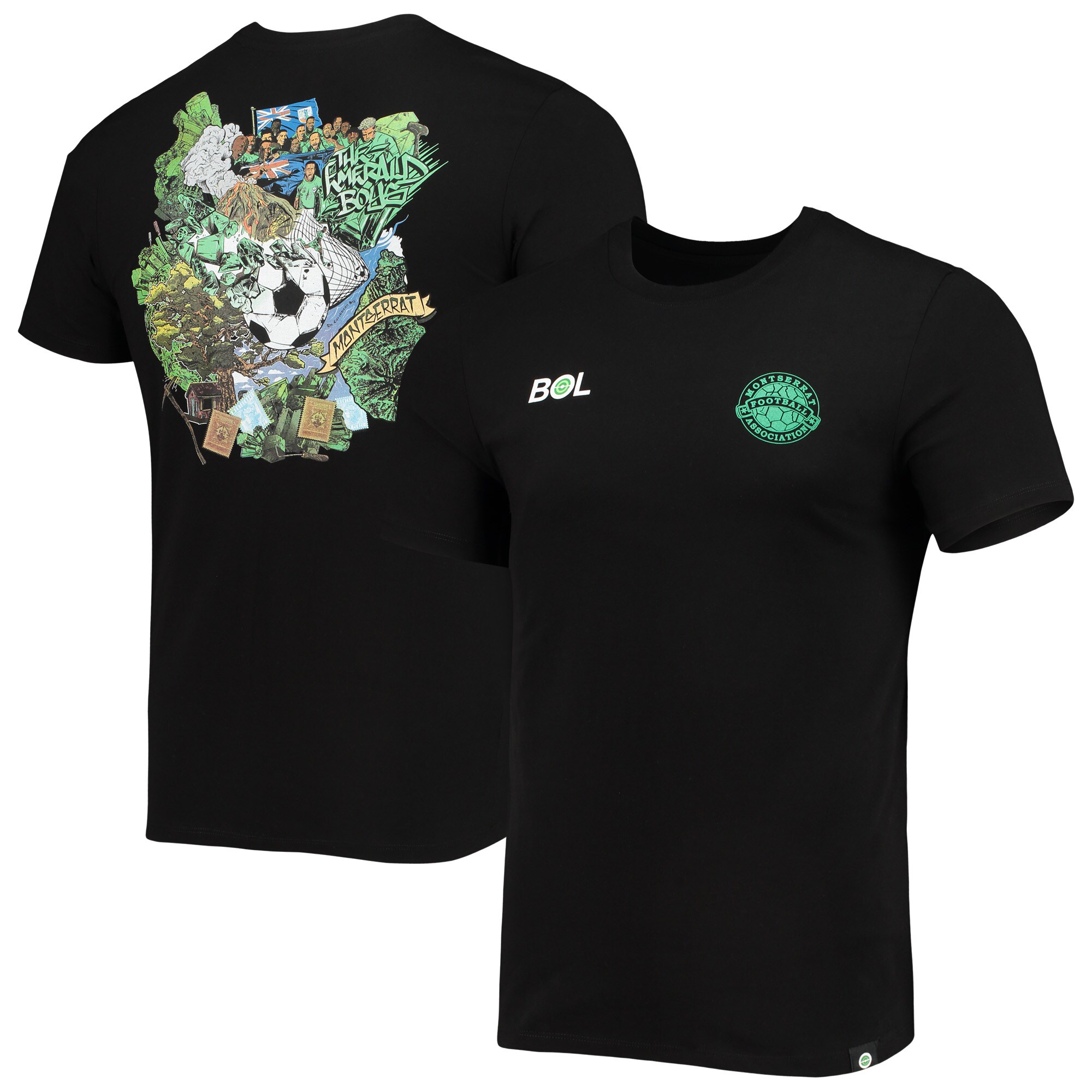 Shop montserrat national team volcano t-shirt – black – France Football Shirts & World Cup Jerseys