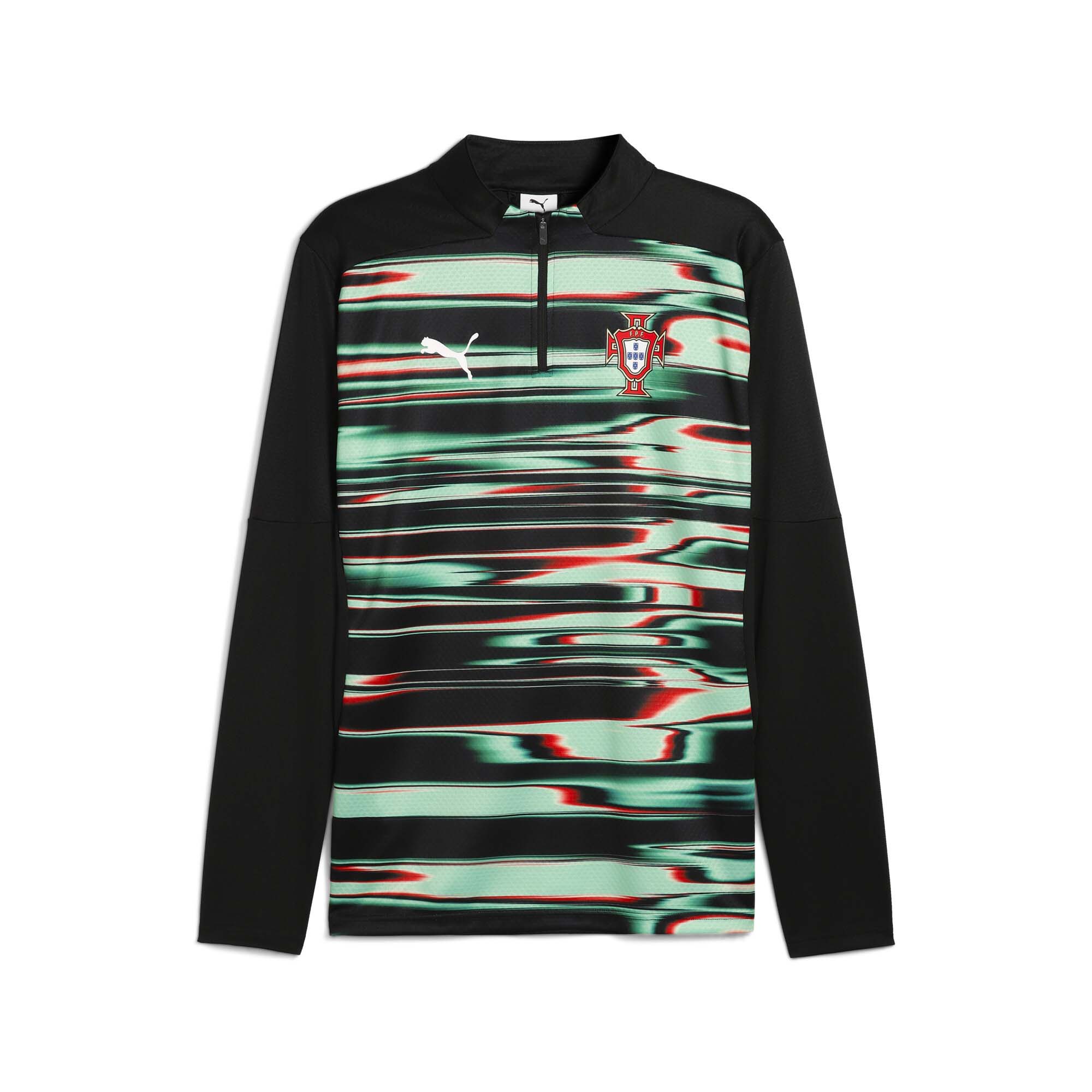 Shop portugal national team puma 2025 pre-match quarter-zip top – black – France Football Shirts & World Cup Jerseys