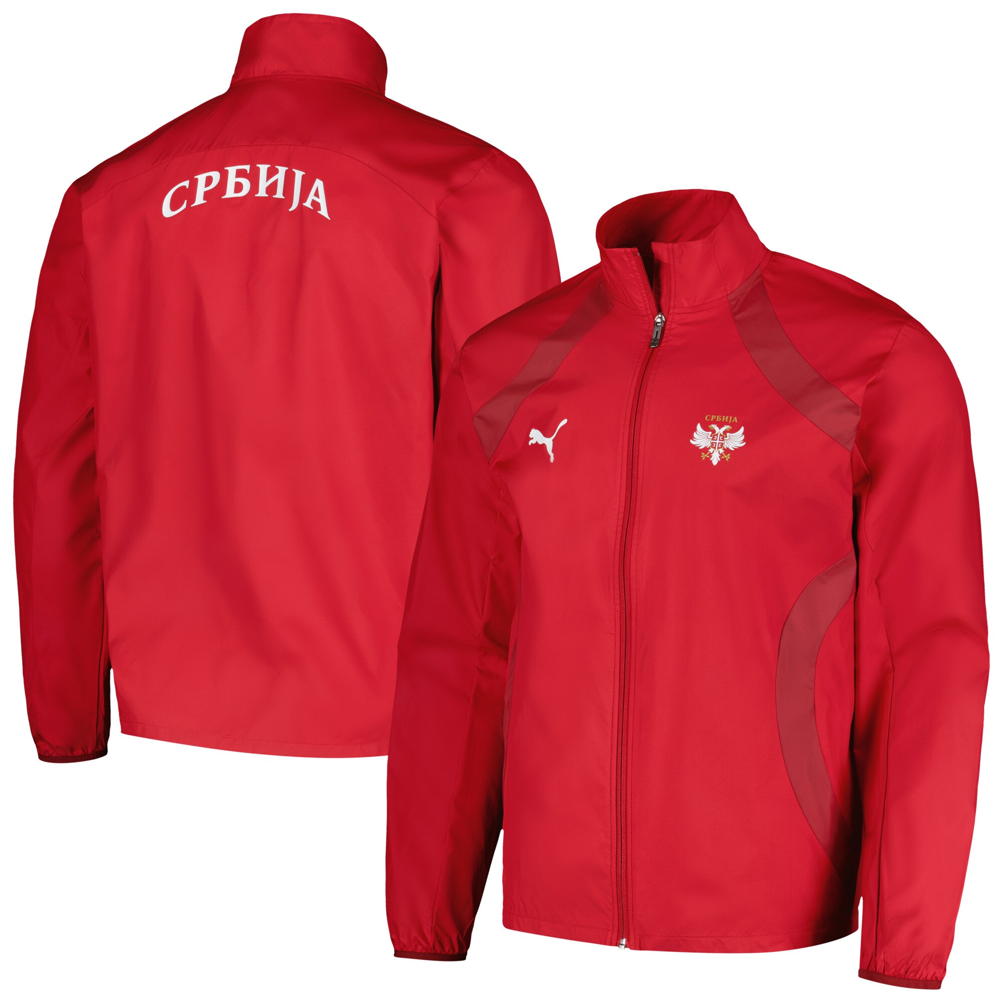 Shop serbia national team puma 2024 pre-match full-zip hoodie jacket – red – France Football Shirts & World Cup Jerseys