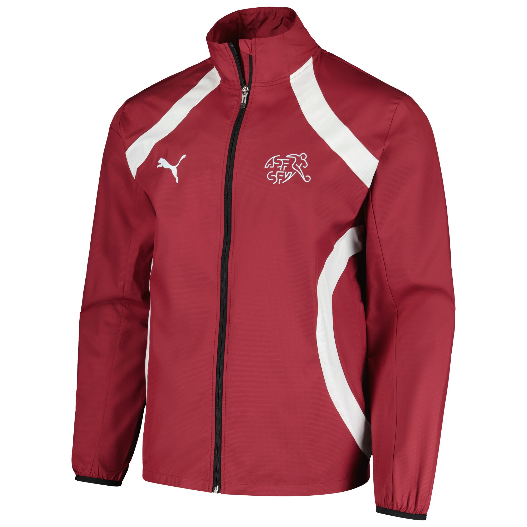 Shop switzerland national team puma 2024 pre-match full-zip hoodie jacket – red – France Football Shirts & World Cup Jerseys